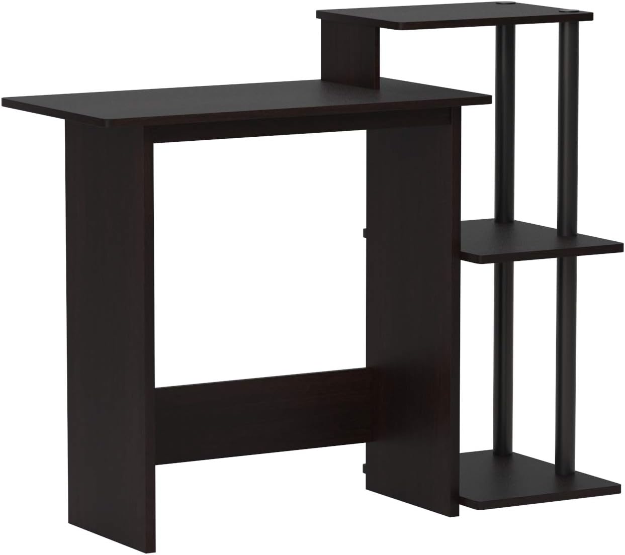 FURINNO Efficient Home Laptop Notebook Computer Desk, Square Side Shelves, Espresso/Black: Furniture & Decor
