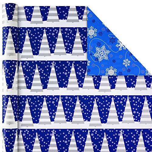 Hallmark Reversible Christmas Wrapping Paper Bundle, Blue and White