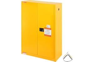 VEVOR Flammable Cabinet 18" x 43" x 65", Cold-Rolled Steel Flammable Liquid Storage Cabinet, 45 Gal in Explosion Proof with 2 Adjustable Shelves 2 Manual Doors for Industrial Use, Yellow