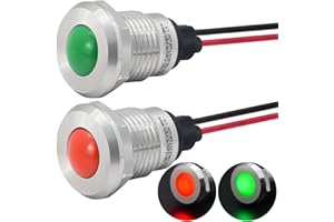 ZGSZJHF Indicator Light 12mm 0.47" LED Lamp with 140mm/5.5" Wire 12V/24V AC/DC Pilot Lights Waterproof IP67 Metal Stainless Steel Signal Indicator Lamp Panel 2PCS (Green+Red, 110V-120V AC/DC)