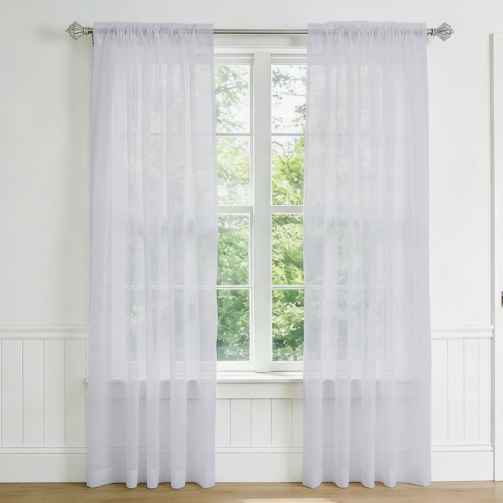 NAKIHOUSE Voile Curtain, 2 Panels Net Curtains for Windows 96 Drop, Elegant Slot Top Sheer Curtains, Light Filtering Silver Grey Voile Curtains for Living Room, Breathable & Graceful Window Drapes