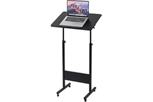 BEQUZON Portable Podium Stand with Wheels, Height Adjustable Church Classroom Lectern, Black Presentation Podium Standing Desk
