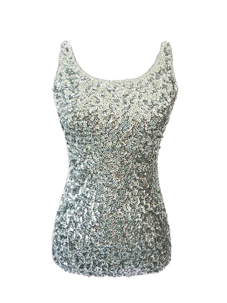 Gladiolus Damen Sparkle Shine Glitzer Pailletten Weste Verziert Ärmellos Boot-Ausschnitt Tank Top