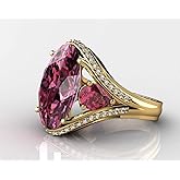 AZQ Vintage 925 Sterling Silver Ruby Ring Cocktail Rings Oval Cut Red Gem Cubic Zirconia Anniversary Promise Ring CZ 3-Stone Eternity Engagement Wedding Band Ring for Women