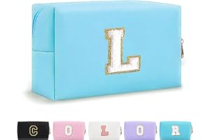 Hbhhpov Small Personalized Initial Letter Makeup Bag,Cute Waterproof PU Leather Chenille Letter Cosmetic Bag Travel Makeup Ba