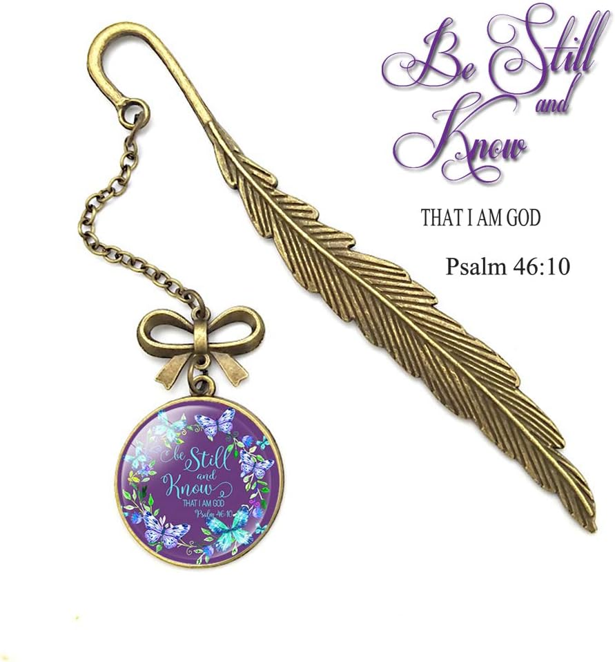 Bible Verse Feather Metal Bookmarks, Christian Inspirational Gifts for Friends and Family… (8 Psalm 46:10)