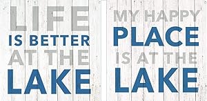 Bundle of 2 (20 ct) Blue White Paper Beverage Napkins, Life Is Better At The Lake, My Happy Place Is At The Lake