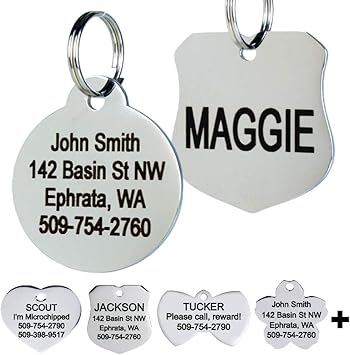 GoTags Stainless Steel Pet ID Tags, Personalized Dog Tags, up to 8 Lines of Custom Text Engraved on Both Sides