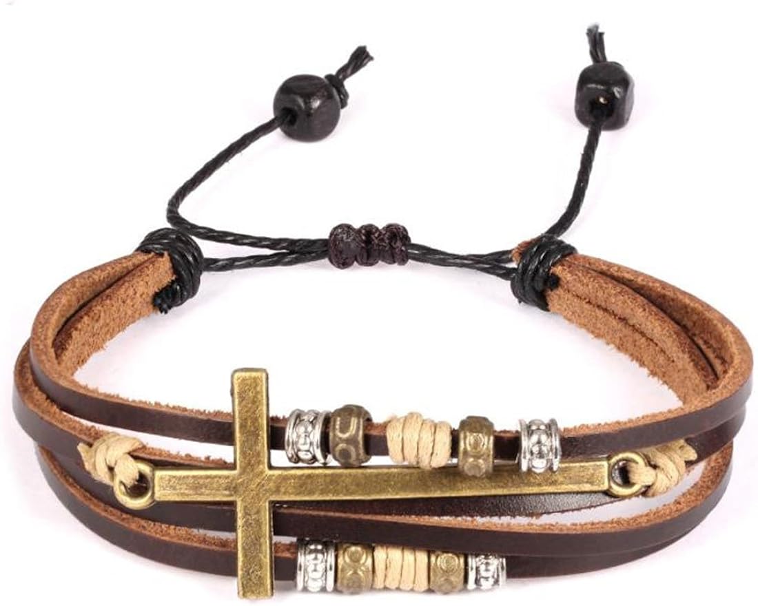 Feraco Religious Cross Wrap Bracelets Women Leather Christian Jewelry For Confirmation Gifts, Adjustable: Clothing