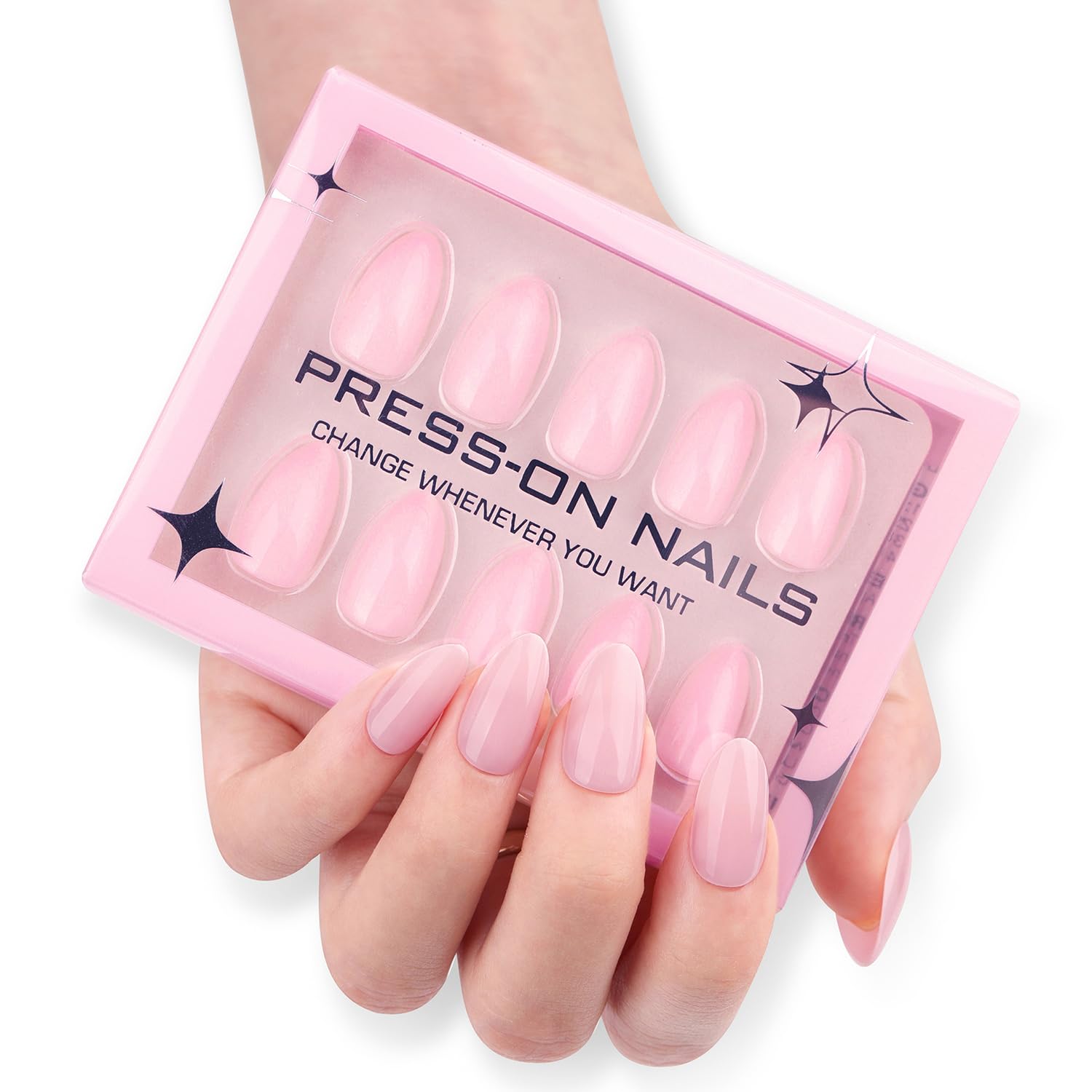 Photo 1 of 30 Pcs Short Almond Press on Nails Pink Fake Nails Solid Color False Nails Acrylic Glue on Nails Glossy Full Cover Stick on Nails Reusable Artificial Nails for Women