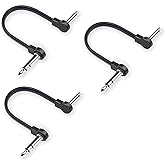 M MAKA Flat Low Profile Stereo Guitar Patch Cable 8 inch for Effects Pedals, 1/4 inch TRS Right-Angle, Black, 3-Pack
