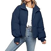 Women’s Winter Cropped Puffer Jacket Coat Casual Quilted Baggy Long Sleeve Zip Down Jackets Outerwear