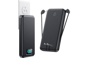 AONIMI Portable Charger with Built-in Cables & AC Wall Plug,Ultra Slim 13800mAh USB-C Power Bank, 4 Output LCD Display External Battery Pack Phone Charger Compatible with iPhone 15/14/13 Samsung Android etc