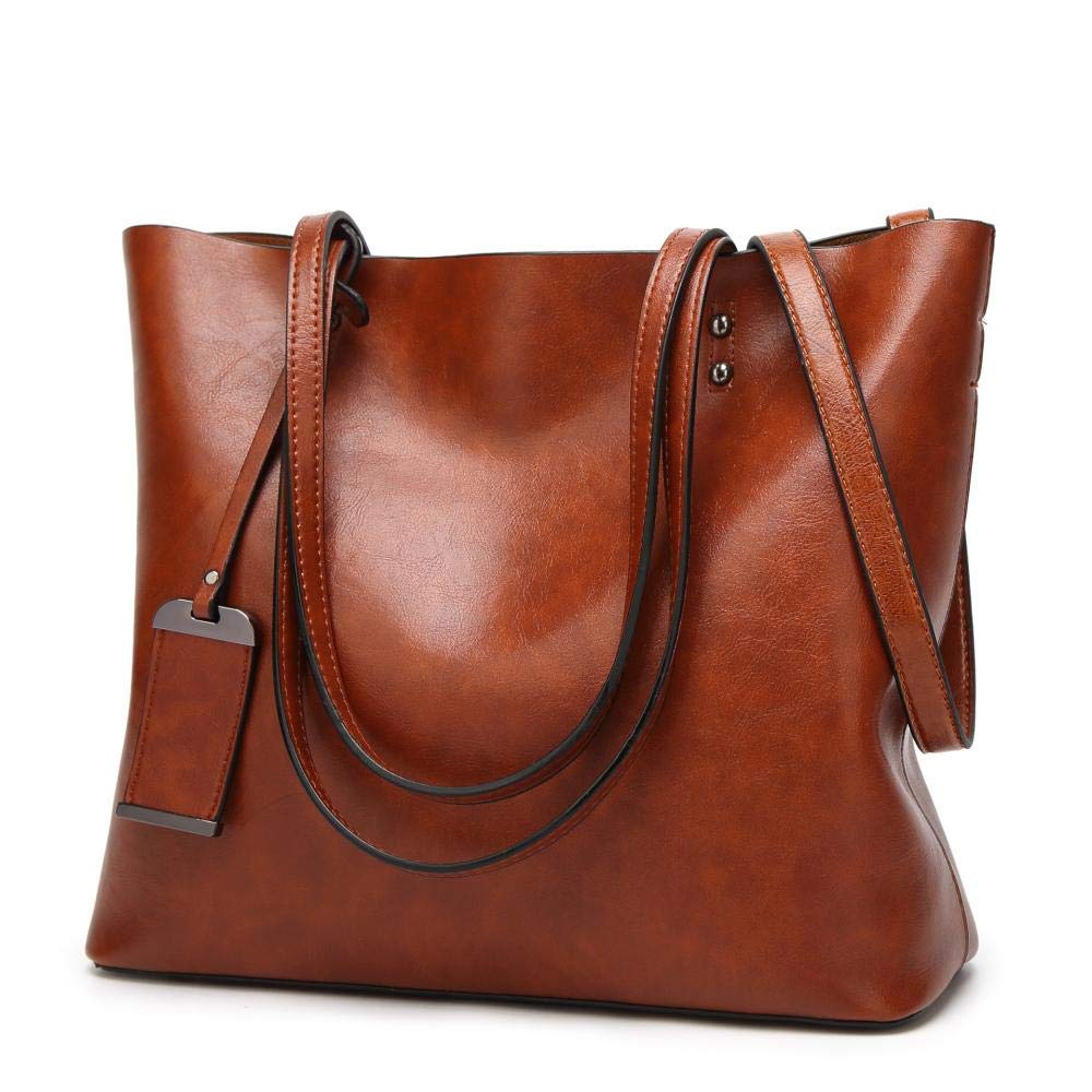Womens Soft Leather Handbags Large Capacity Retro Vintage Top-Handle Casual Tote Shoulder Bags, Tote Bag Handbags for Women (Brown)