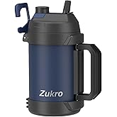 Zukro 1 Gallon Water Jug, One Gallon Large Triple Wall Insulated Metal Jug With Straw and Spout, No Sweat 128 oz Stainless Steel Sport Water Bottle Keeps Cold 48 Hours for Outdoors, Navy Blue