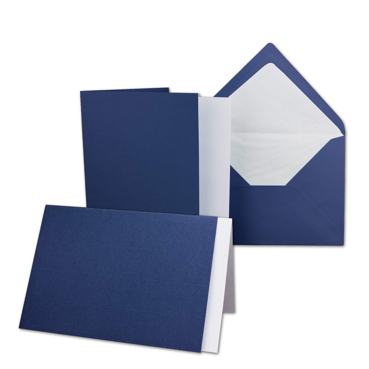 NEUSER PAPIER 25x card set DIN B6-12 x 17 cm - 120 x 170 mm - folding cards with envelopes & inserts - ribbed structure surface - dark blue - vintage invitation cards