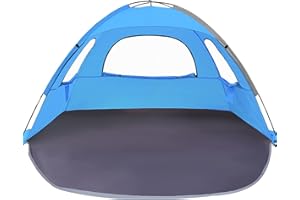 NXONE Beach Tent Sun Shade Shelter for 2-3 Person with UV Protection, Extended Floor, 3 Mesh Roll Up Windows & 8.0mm Fiberglass Rods丨Carry Bag Included (Sky Blue)