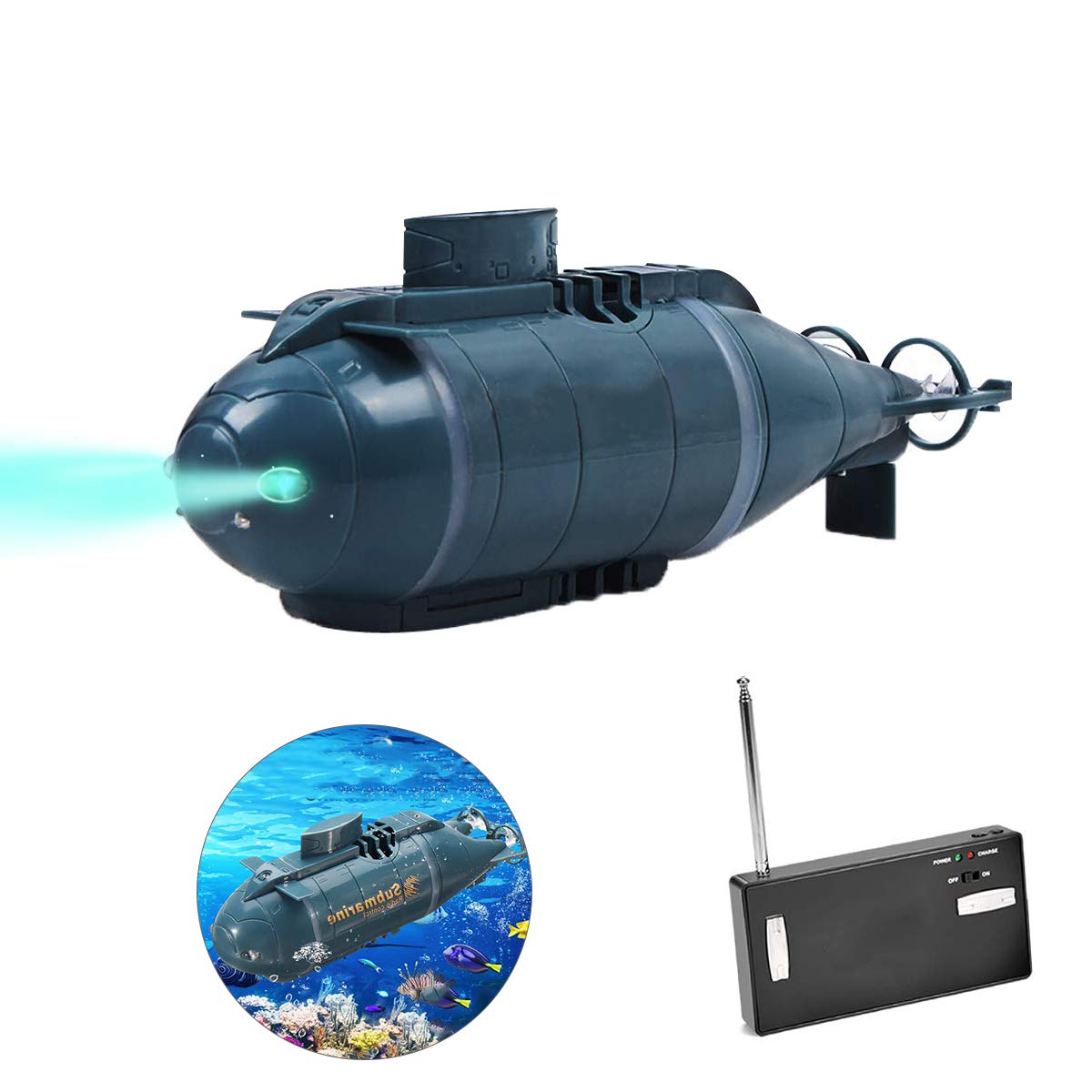 upstartech Mini Remote Control Submarine,Mini Watercraft With 2 LED lights,Mini remote outdoor pool lake boat,USB charging,Auto power on when touched by water For bathtub,Swimming pool,Lake