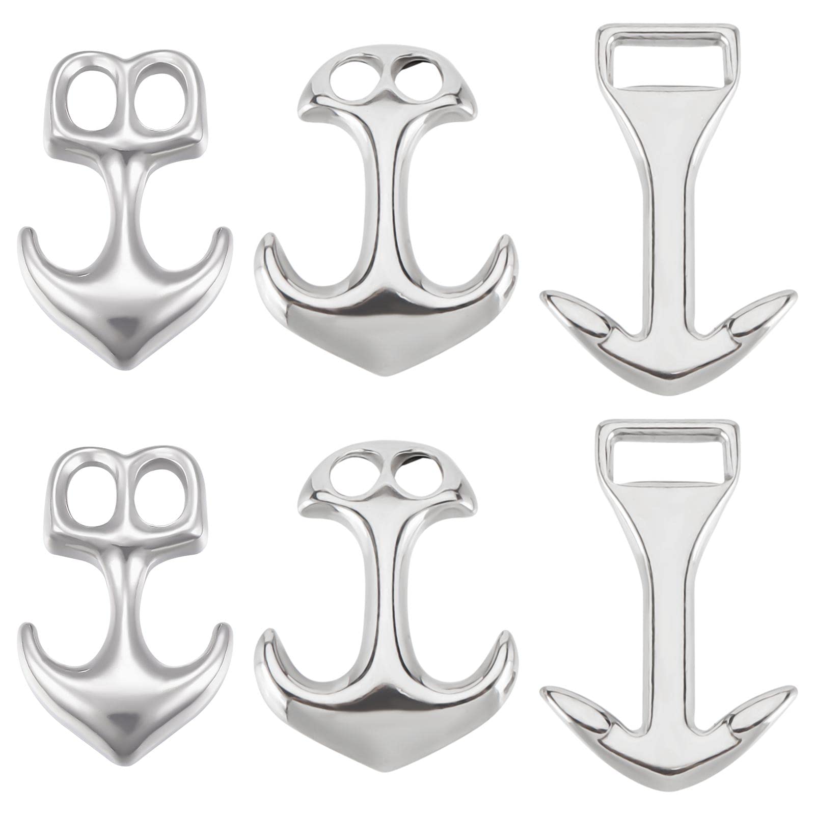SUNNYCLUE 1 Box 6Pcs 3 Styles 304 Stainless Steel Anchor Hook Clasp Bracelet Clasp Ocean Hawaii Summer Link Leather Cord Ends Connector for Jewellery Making Adult DIY Necklace Bracelets Crafts