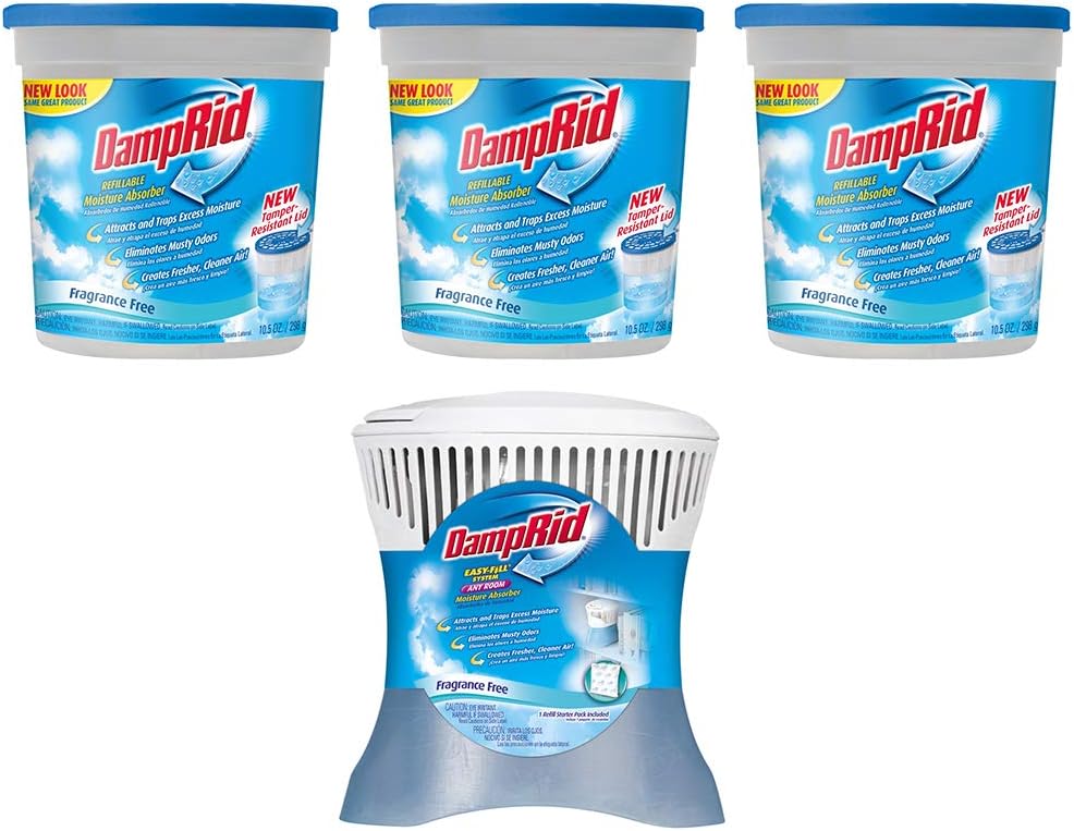 Damp Rid Moisture Absorber DampRid Easy-Fill System Any Room & DampRid Refillable Moisture Absorber, Fragrance