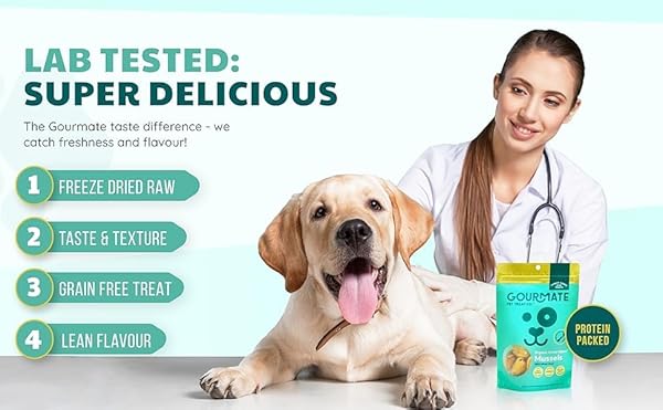 GOURMATE PET TREAT CO. GREEN LIPPED MUSSELS FOR DOGS – HUMAN GRADE DOG TREATS – 100% NATURAL, FREEZE DRIED SNACK WITH OMEGA-3, GLUCOSAMINE & CHONDROITIN FOR HEALTHY COAT & JOINT SUPPORT – 50G/1.76OZ