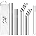 Hiware 12-Pack Reusable Stainless Steel Metal Straws with Case - Long Drinking Straws for 30 oz and 20 oz Tumblers Yeti Dishw