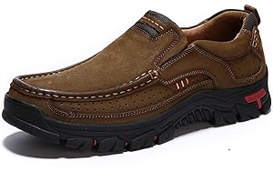 CHICLOVEY Men's Slip-on Hiking Shoes Leather Casual Outdoor Walking Sneaker