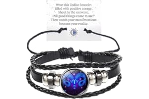 bike8 Zodiac Signs Spirit Bracelet Multilayer Adjustable 12 Constellation Black Leather Bracelet Handmade Woven Zodiac Sign Wrap Bracelet Birthday Jewelry Gifts for Women Men