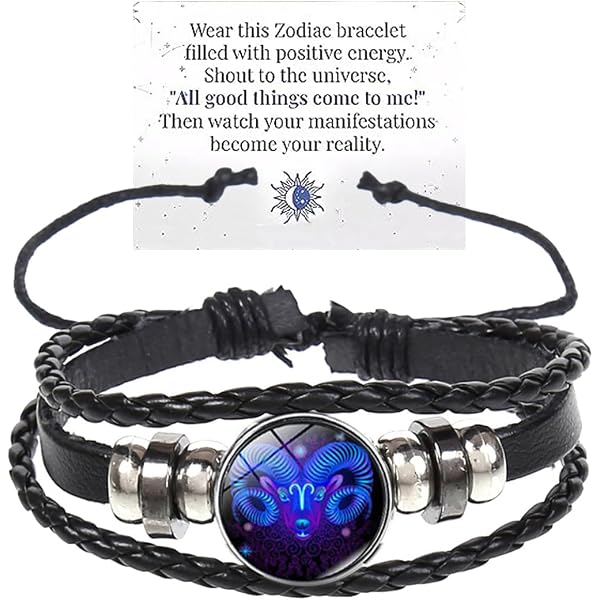 PAMTIER Donne Vintage Zodiac Constellation Bracciali in Pelle Marrone Bracciale Regolabile a Mano Intrecciato Farfalla Braceletfor Costellazione Lover Aquarius