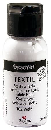 Rayher 38500102 Textil Stoffmalfarbe, Textilfarbe weiß, Flasche 34 ml, hochdeckend, cremige Acrylfarbe speziell für Textilien