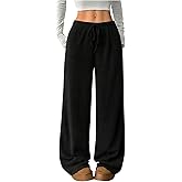 OYOANGLE Women's Ribbed Lounge Trousers Knit Comfy Drawstring Waist Straight Leg Pants