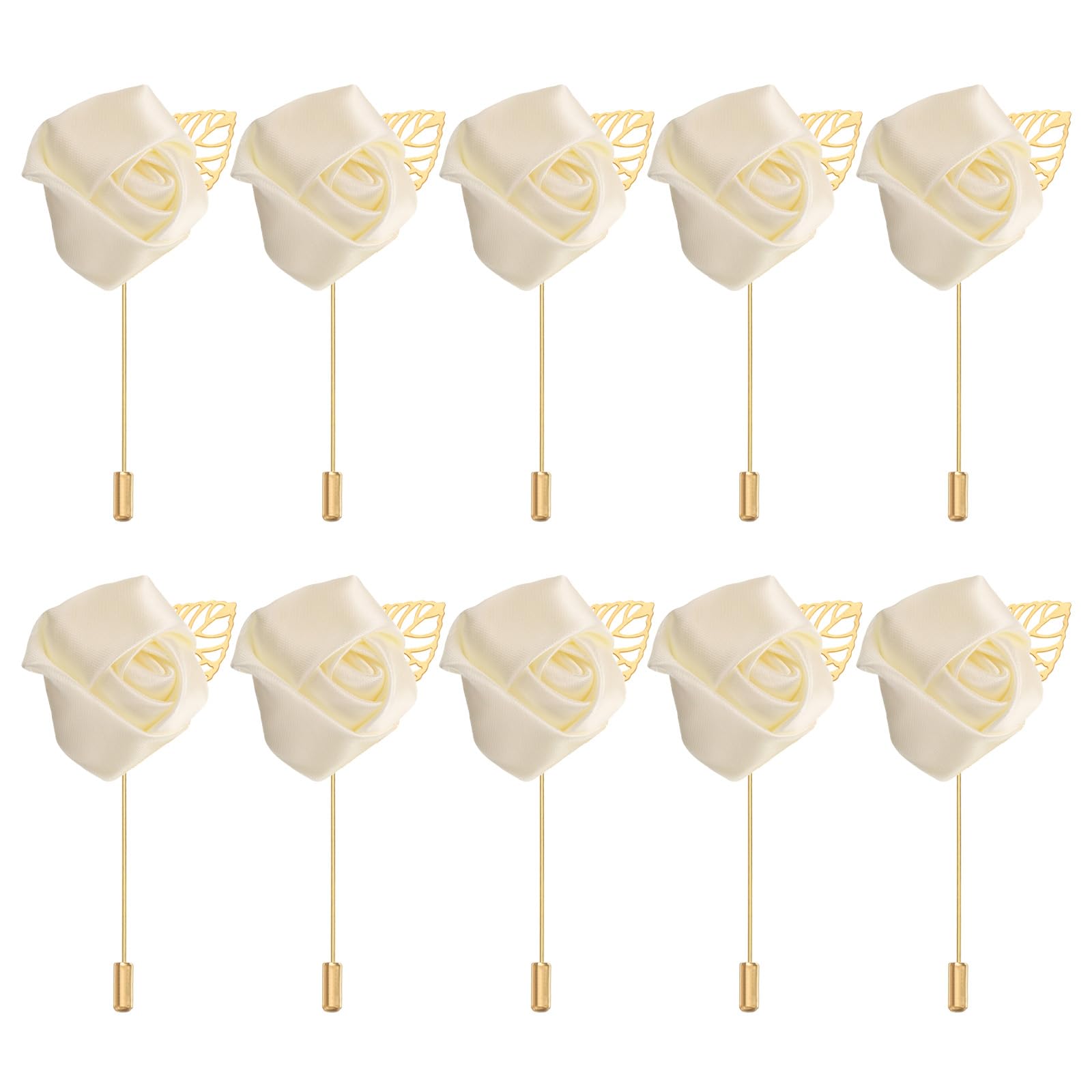 PATIKIL Rose Boutonnieres, 10 Pack Groom Wedding Boutonnieres Pocket Handmade Flower Lapel Pin Boutonnieres for Men Wedding Ceremony Party Prom, Cream