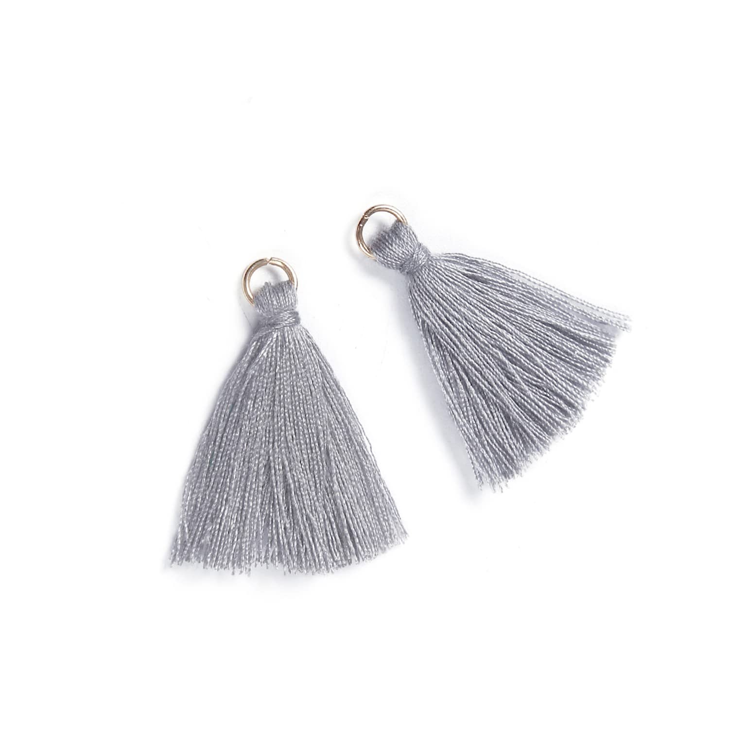 Duories Pack of 50 Mini Tassel Pendants, 3 cm Cotton Fringe Tassel Tassel Bracelet Key Chain Craft Tassel for Earrings Jewellery Making Bags Bookmark DIY Craft Accessories, Light Grey