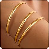 Awinesn 18K Gold Plated Bangles for Women Stainless Steel Glossy Stackable Thin Round Bracelets Solid Plain Polished Bangles Bracelets Set of 3 Jewelry for Women