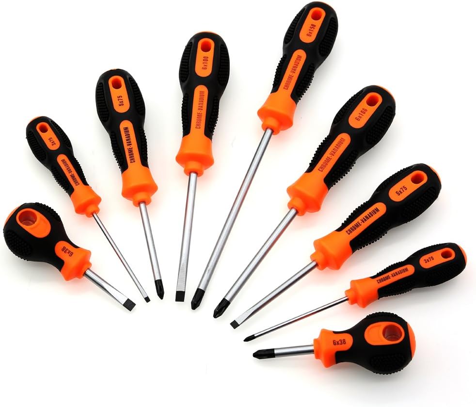 Kingsdun Phillips and Flathead Screwdriver Set, 9pcs Long and Stubby Screwdriver Set with Magnetic Tips and Comfortable Non-skid Handle, Heavy Duty Hand Tool Kit for Repairing,Crafting: Home Improvement