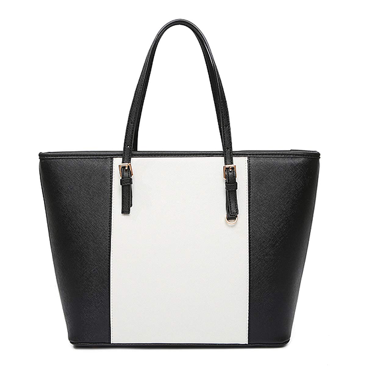 Ladies Designer Leather Style Large Tote Bag Shoulder Satchel Handbag (Black&White)