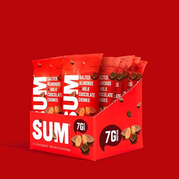 SUM SALTED ALMONDS WITH MILK CHOCOLATE CHUNKS SNACK MIX – CHOCOLATE CHUNKS WITH SALTED NUT MIX FOR KIDS AND ADULTS – INDIVIDUAL PACKS FOR HOME, SCHOOL, OFFICE, PARTY – 1.25 OUNCE PACKS – 12 COUNT