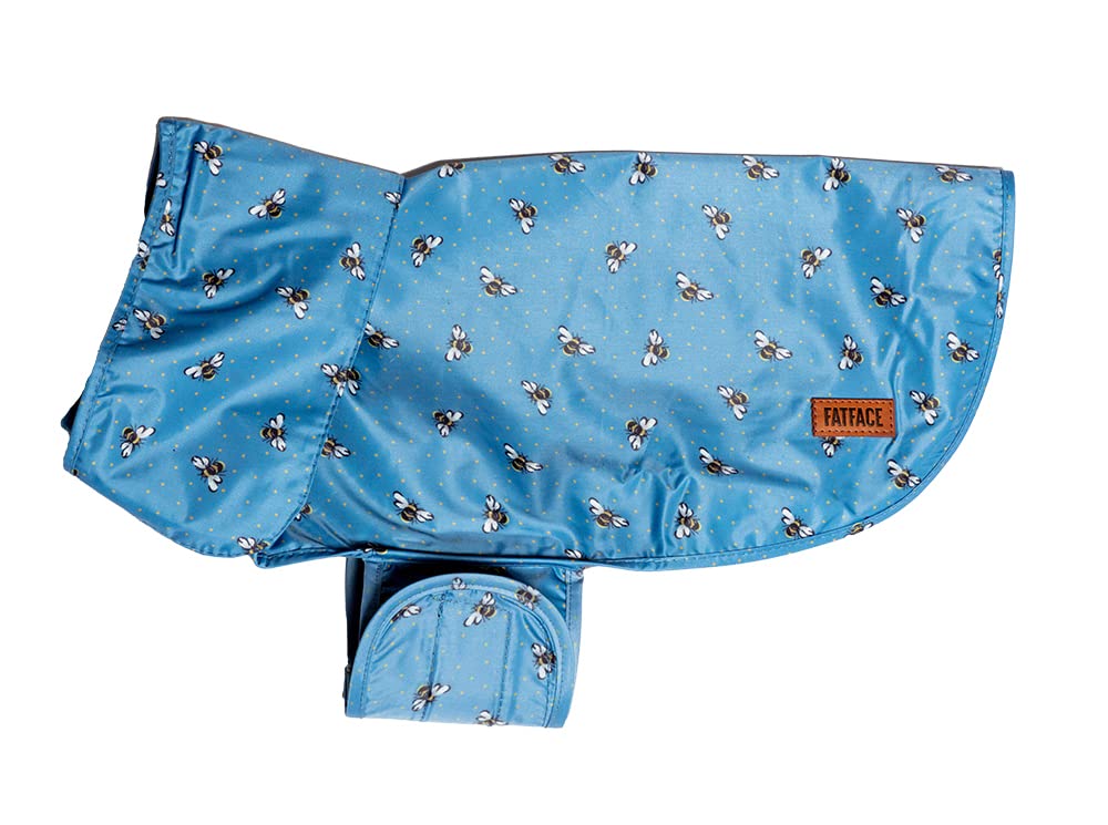 Fatface Spotty Bees Blue Showerproof Velcro Straps Leightweight Dog/Puppy Raincoat 40 cm