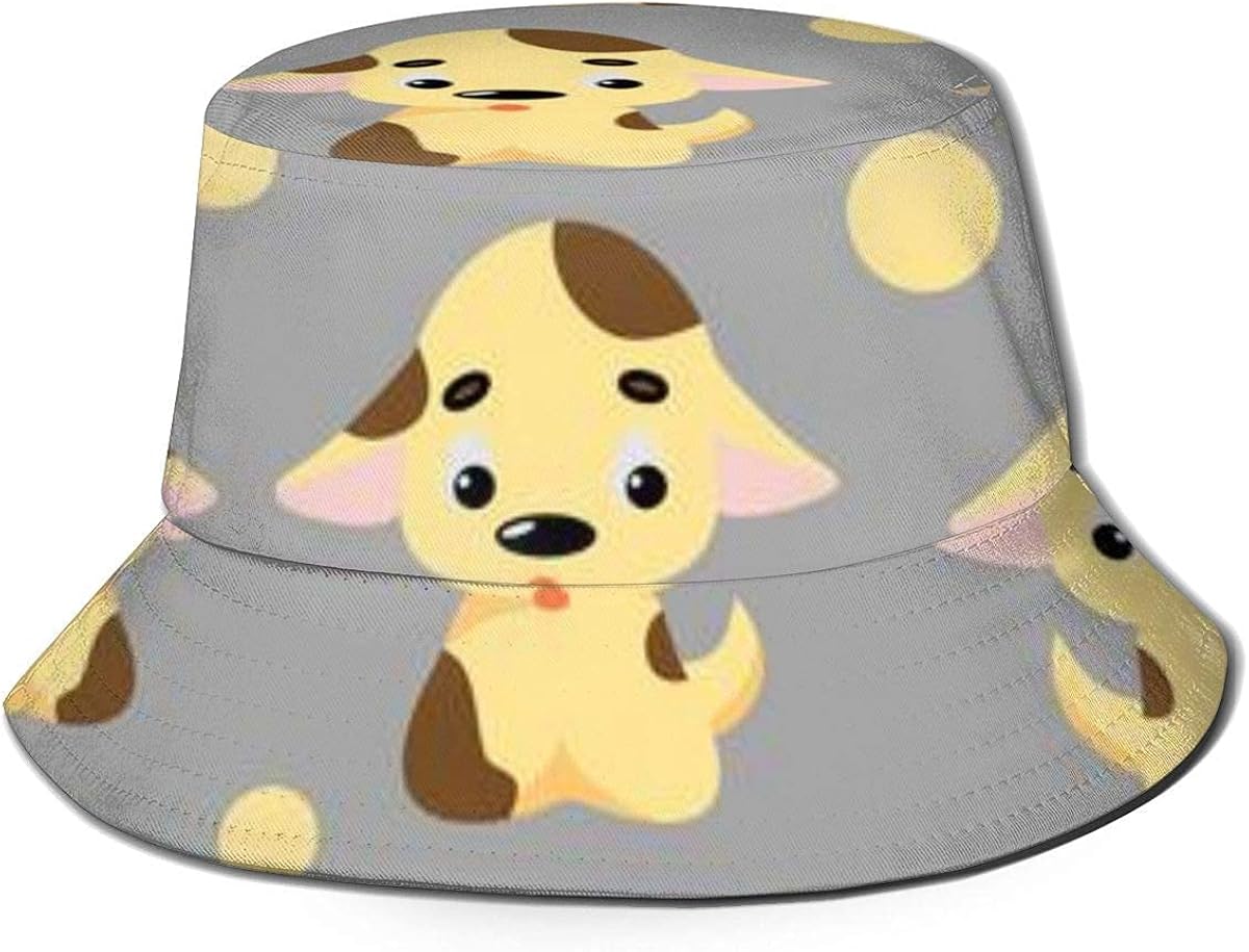 Xbkbhsm Bucket Hats Cute Dog with Puppies and Circles Childish Unisex