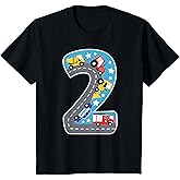 Boys Construction Machines Fire Brigade Police 2nd Birthday T-Shirt