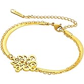kkjoy Lotus Flower Double Layered Bracelet Stainless Steel Yoga Inspirational Jewelry for Women Charming Ladies