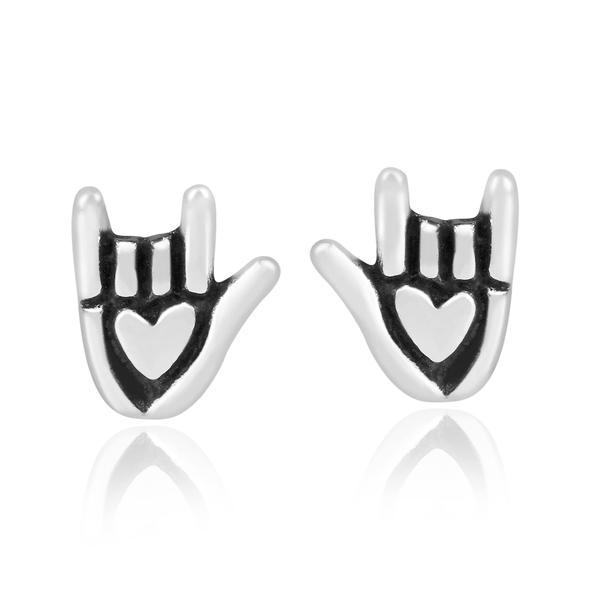 AeraVida Cute Love Sign Language Hand .925 Sterling Silver Stud Earrings