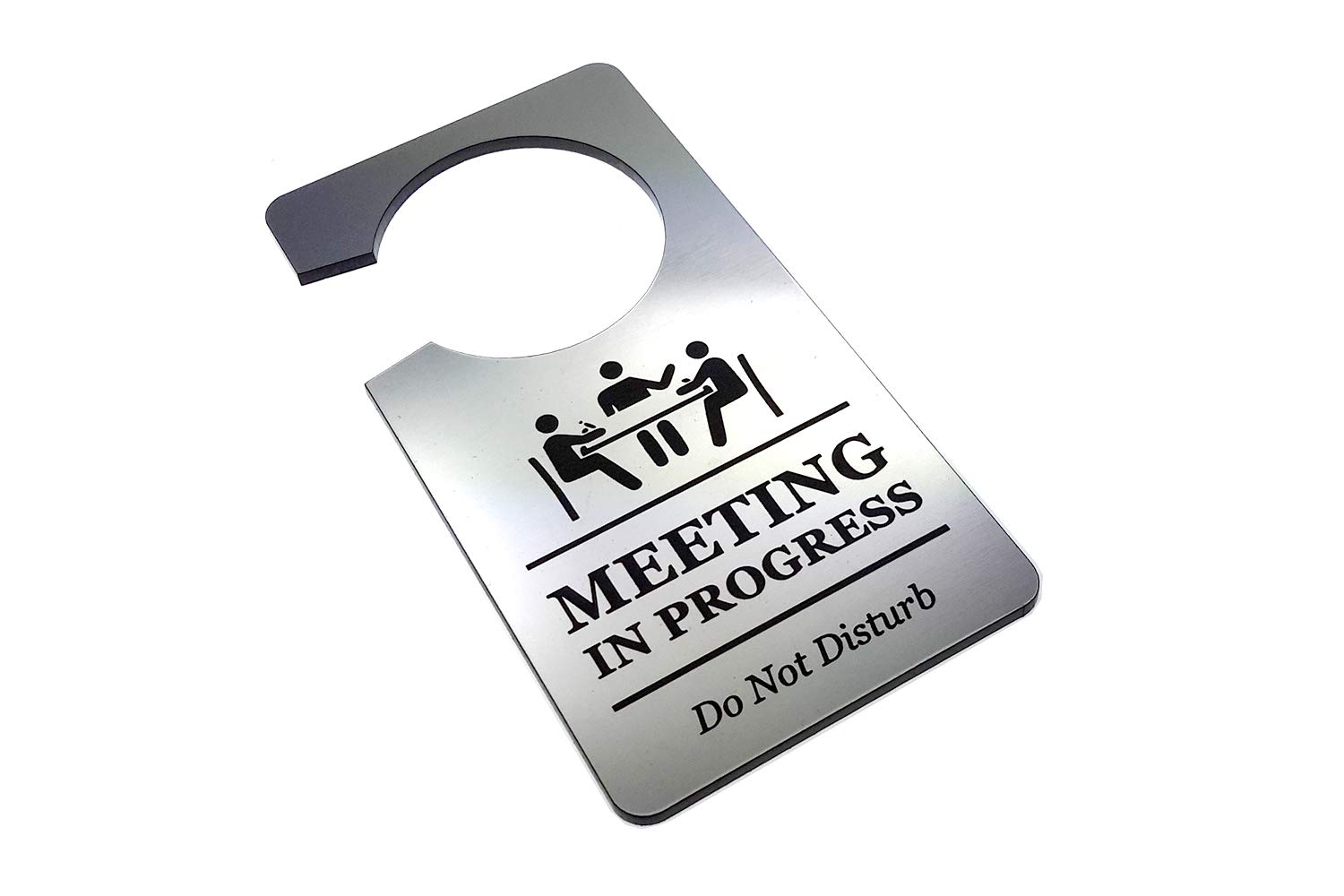 Origin Designed Meeting in Progress Sign for Door Do Not Disturb Door Hanger Sign Corporate Business Silver Metallic Acrylic