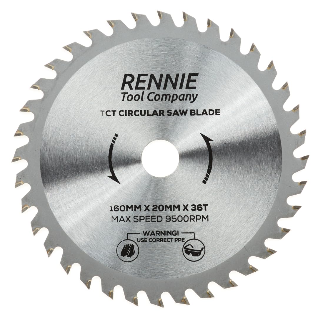 Rennie Tools - 160mm x 20mm Bore x 36T TCT Circular Wood Saw Blade. Fits Bosch Festool TS55 Makita Ryobi Dewalt Circular Saws etc, 160mm Circular Saw Blade Also Fits 165mm Circular Saws