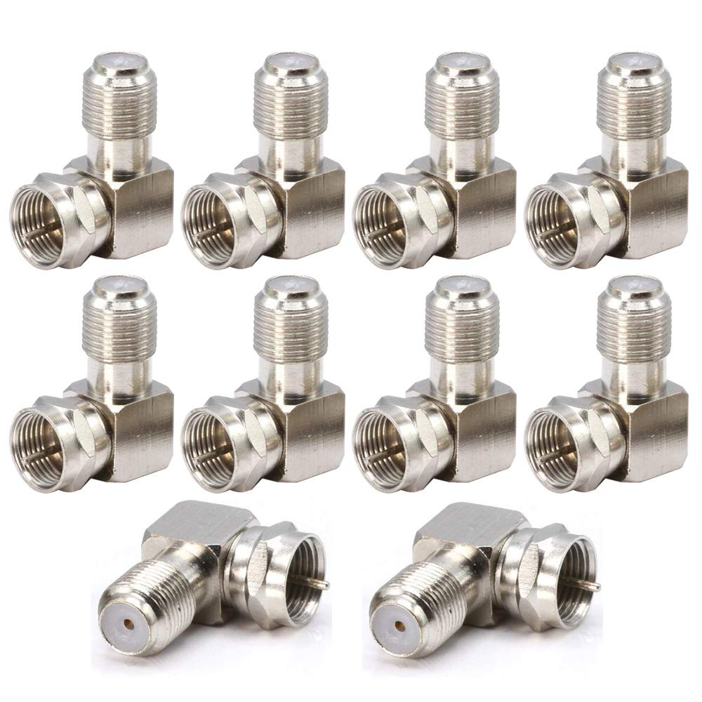 Gebildet 10 pieces Right Angle F Type Coaxial RG6 Adapter, F Type Satellite Socket Male to Female Plug Coupler Adapter, for Wall Mounted TVs,Wall Plates, Cabinets and Coax Coaxial Cable Connection