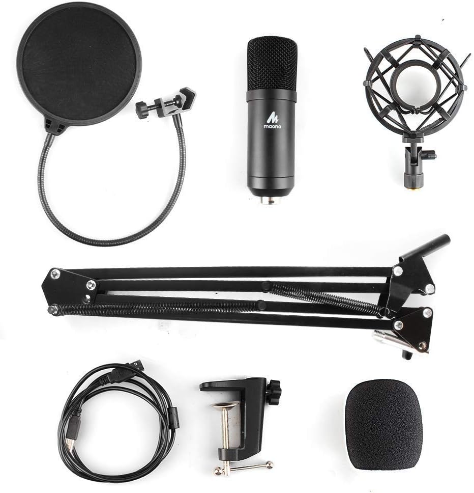 USB Microphone Kit 192KHZ/24BIT Plug & Play MAONO AU-A04 USB Computer Cardioid Mic Podcast Condenser Microphone with Professional Sound Chipset for PC Karaoke, YouTube, Gaming Recording: Musical Instruments