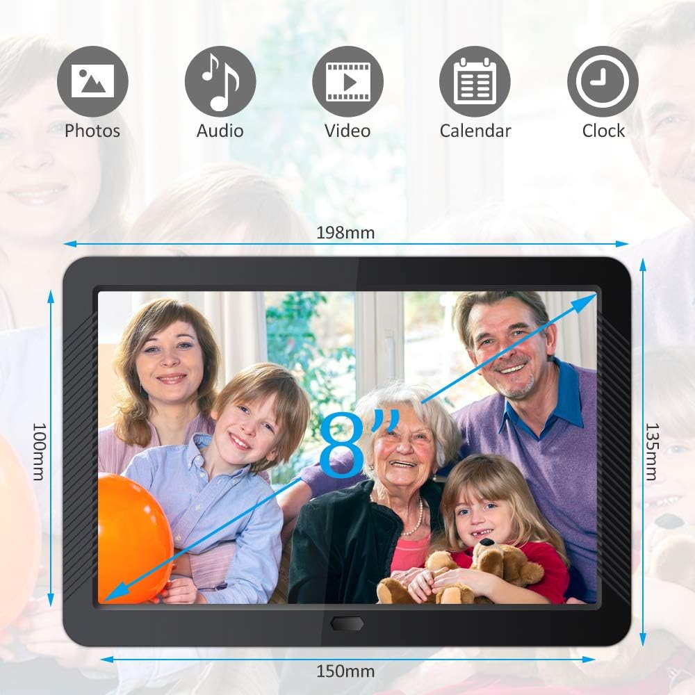 Digital Picture Frame 8 Inch Digital Photo Frame HD 1920X1080P with Remote Control 16:9 IPS Display Auto Slideshow Zoom Image Stereo Video Music Player Support USB SD Card 180° View Angle (Black) : Electronics