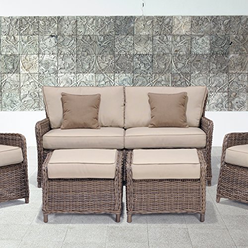 Avadi Outdoor Seater Sofa & Ottoman - Hand Woven Synthetic Wicker - 3 pc Set