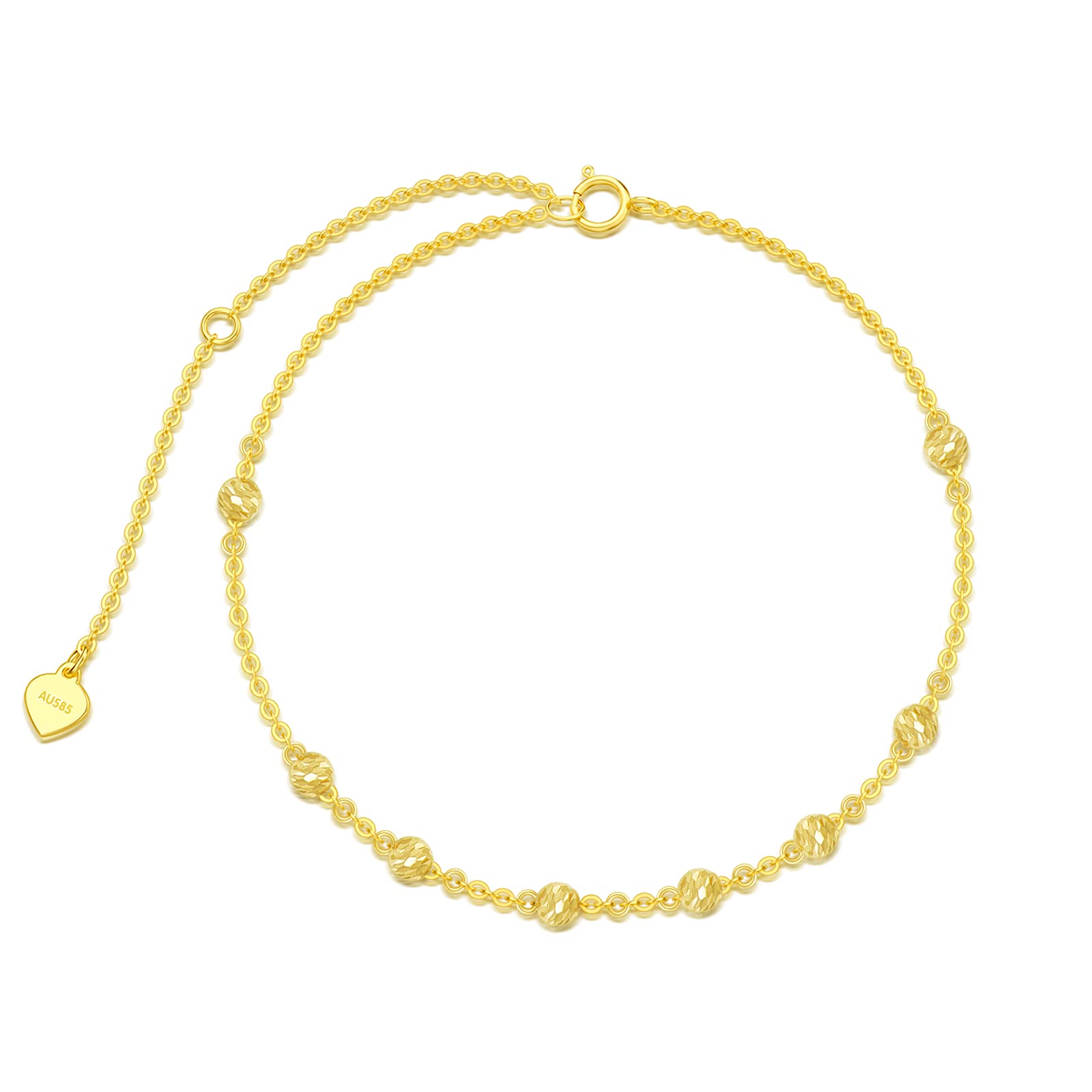 SISGEM 9 ct Gold Beaded Bracelet, Solid Yellow Gold Dainty Beads Strand Link Bracelet, for Women Ladies Girls, 6.5"+1"+1"