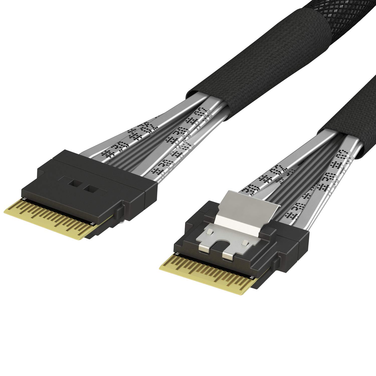 LINKUP Slim SAS SFF-8654 4i Straight to SFF-8654 4i Straight 12Gbps High Speed SAS3.0/PCIE3.0 Cable for 85ohm PCIe Application (NVMe SSD Slimline) 32AWG Sleeved Jacket -100cm